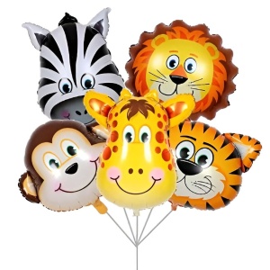 Set 5 Baloane Folie Metalizata, Flippy, Figurine Animale Salbatice, 30 cm, Ambalaj Individual, Pai inclus, Umflare cu Aer sau Heliu, Multicolor - Img 1