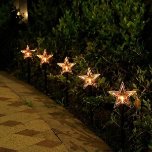 Set 5 Lampi solare LED de exterior Model Stea, pentru gradina, Flippy, 35.5 cm, Alb Cald - Img 3
