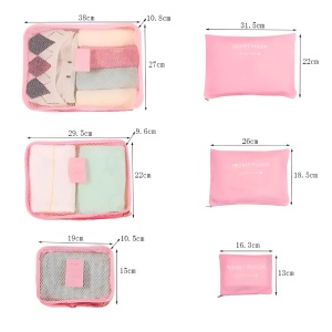 Set 6 Genți de Calatorie, Flippy, pentru Depozitare, Impermeabile, Organizator, Multifuncționale, Design cu Plasa, Pliabile, Fermoar, Dimensiuni Diferite, Roz - Img 2