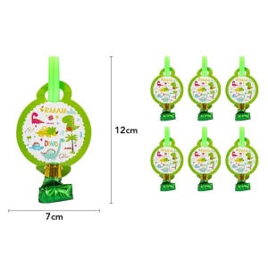 Set 6 Suflatori, Flippy, Colectia Dino Park, 12 x 7 cm, din Carton/Plastic/Hartie, Multicolor - Img 3