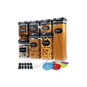 Set 7 Recipiente Organizare Alimente, Flippy, Inchidere Etansa, Etichete Reutilizabile, Cupe Masurare, 4 Dimensiuni Diferite, din Plastic Dur, Transparent - Img 10