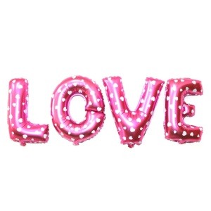 Set 8 Baloane din Folie Metalizata, Figurine Litere, Model I Love You, Tema Ziua Indragostitilor, 40 cm, Ambalaj Individual, Pai Inclus, Umflare cu Aer sau Heliu, Roz cu Inimioare Albe - Img 4