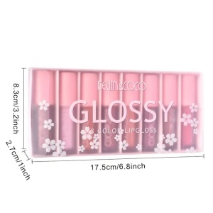 Set 8 Lip Gloss, nunate rose, nude, glosy, cutie dreptunghiulara, 8.3 x 17.5 x 2.7 cm, 181.5 g, multicolor - Img 4