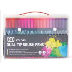 Set 80 Carioci, Flippy, pe Baza de Apa, 2 Tipuri de Varf, 1-2 mm, 0.4 mm, Corp Carioca Negru, din Plastic, Multicolor - Img 1