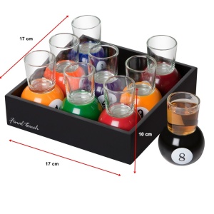 Set 9 pahare de shot Flippy, cu suport tip bila de biliard, detasabil, 30 ml, din sticla, 17 x 17 x 10 cm, multicolor - Img 2