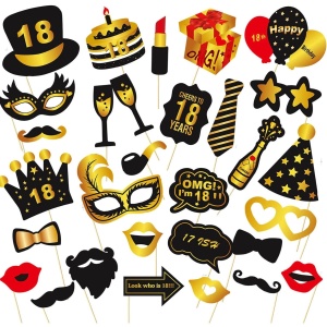 Set Accesorii pentru Petrecere, Flippy, Props pentru Coltul de Poze, pentru Majorat, Aniversare 18 Ani, Ochelari, Palarii, Mustata, Cravata, pentru Evenimente, Multicolor - Img 1