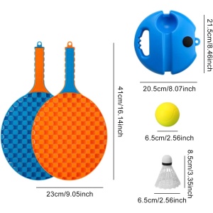Set Badminton pentru Copii, Flippy, Doua Palete, Fluturas, 2 Mingi, Minge cu Elastic pentru Antrenament, Suport de Prindere Stabil, 41x23 cm, Albastru Portocaliu - Img 5