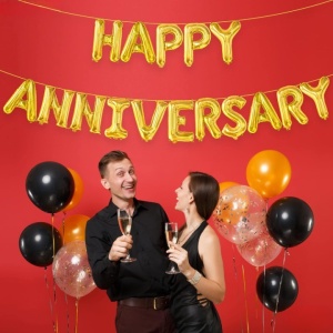 Set Baloane din Folie Metalizata, Flippy, Model Happy Anniversary, Litere de 40 cm, Baloane Party, Ambalaj Individual, Pai Inclus, Umflare cu Aer sau Heliu, Auriu - Img 3