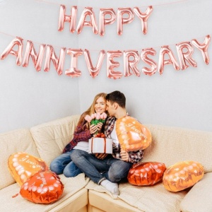 Set Baloane din Folie Metalizata, Flippy, Model Happy Anniversary, Litere de 40 cm, Baloane Party, Ambalaj Individual, Pai Inclus, Umflare cu Aer sau Heliu, Roz - Img 5
