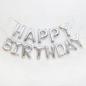 Set baloane folie Flippy, Happy Birthday, 40 cm, argintiu - Img 2
