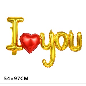 Set Baloane Folie Metalizata, Flippy, Model I LOVE YOU cu Inimioara, 54x97 cm, Tematica Ziua Îndrăgostiților, Ambalaj Individual, Pai Inclus, Umflare cu Aer sau Heliu, Auriu - Img 5