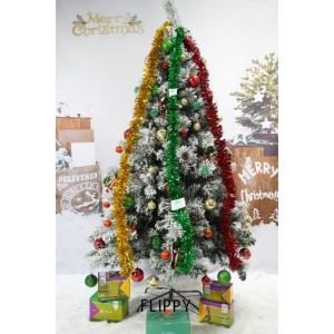 Set brad artificial de Craciun si elemente decorative, nins, decorat cu conuri pin, pentru interior/exterior, inaltime 210 cm, diametru 131 cm, 630 ramuri, Flippy, alb/verde, suport metalic inclus - Img 2