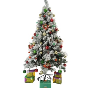 Set brad artificial de Craciun si elemente decorative, nins, decorat cu conuri pin, pentru interior/exterior, inaltime 210 cm, diametru 131 cm, 630 ramuri, Flippy, alb/verde, suport metalic inclus - Img 1