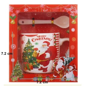Set cana ceramica cu lingurita Flippy, 200 ml, tematica Mos Craciun cu brad, alb - Img 2