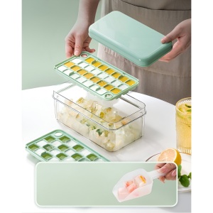 Set Cutie pentru Gheata, Flippy, Uz Casnic, 1 Tavita pentru Cuburi, Capac Etans, Lopata, 23.5x13.3x10 cm, Verde - Img 4