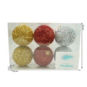 Set de 6 ornamente de brad, Flippy, de tip Glob, Multicolor, cu ø de 8 cm, din polistiren, cu finisaj sclipitor , cutie 16 cm inaltime x 24 cm lungime x 8 cm adancime - Img 11