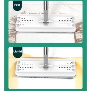 Set de curatenie Flippy, mop si galeata, galeata 5.7 l, 4 rezerve microfibra incluse, design modern, pentru interior, material plastic, peri sintetici, plat, cu storcere, alb - Img 2