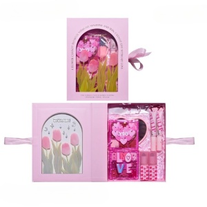 Set de Machiaj, KEVIN & COCO, 22 Culori, Model Lalele, 2 Palete de Farduri, 2 Lip Gloss-uri, 2 Lip Stick-uri, 1 Oglinda Inimioara, 15.7 x 21 x 4 cm, Multicolor - Img 11