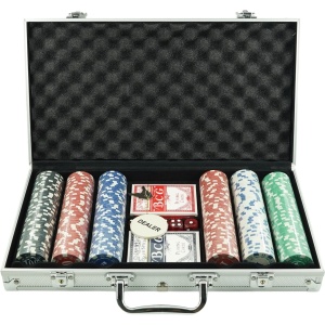 Set de Poker Complex cu 300 de jetoane Flippy, Include 2 seturi de carti, 5 zaruri, Echipat cu servieta de aluminiu cu dimensiunile 39x7x27 cm - Img 1