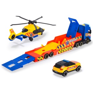Set Dickie Toys Rescue Transporter 40 cm cu camion, masina, elicopter si accesorii - Img 2