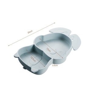 Set diversificare bebelusi Flippy, din silicon, 26 x 15 cm, 1 farfurie compartimentata in forma de iepure, lingurita si furculita, pai, perie pai, fara alergeni, ventuza fixare, forma creativa, bleumarin - Img 5