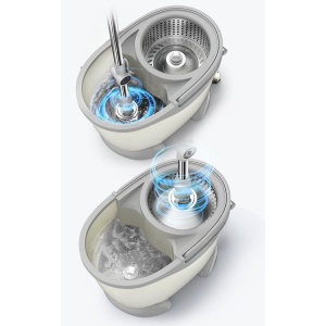 Set Galeata cu Pedala si Mop Rotativ 360°, Flippy, Cu Actiune Centrifuga x4, Pentru Uz Casnic, Maner din Otel Inoxidabil Telescopic, 2 Capte din Bumbac, 46x30x28 cm, Alb Ivoir - Img 4