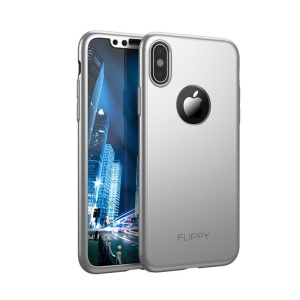 Set Husa si Folie de Protectie, Flippy, Compatibila cu Apple iPhone X, Full Cover 360°, Plastic + Sticla, Argintiu - Img 1
