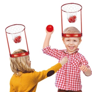Set Interactiv pentru Copii, Flippy, Joc cu Doua Cosuri de Baschet de Pus pe Cap, Joc Dublu, 20 de Mingi Albe si Rosii, Multicolor - Img 4