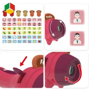 Set Jucarie Educativa, Flippy, Proiector Tip Lanterna Pentru Copii, 6 Teme, 48 de Imagini, Cutie Depozitare, +3 ani, Rosu - Img 9