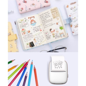 Set Mini Imprimanta Foto Portabila, Flippy, Include: 1x Set de Markere, 5x Role de Hartie Termica, 5x Role Hartie Adeziva, Incarcare USB, Bluetooth, Print Alb-Negru, Model Ursulet, Alb/Roz - Img 8