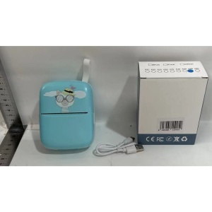 Set Mini Imprimanta Foto Portabila, Flippy, Include: 1x Set de Markere, 5x Role de Hartie Termica, 5x Role Hartie Adeziva, Incarcare USB, Bluetooth, Print Alb-Negru, Model Pisica, Albastru - Img 3