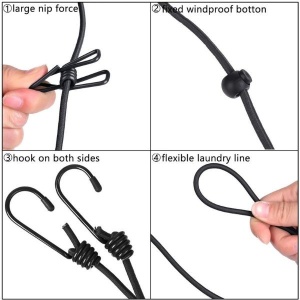 Sfoara pentru Uscarea Hainelor, Flippy, Portabila, 12 Clips-uri Incluse, 180 cm, PP Cablu de Otel, Negru - Img 6