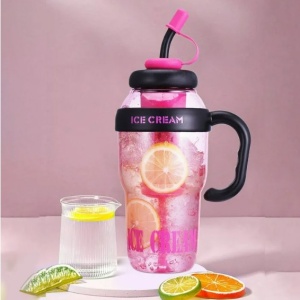 Sticla de Apa, Flippy, Termica, Mentinere 6 Ore, 1400 mL, cu Pai si Capac, PP si Silicon, cu Maner Negru, 25.5x7.5 cm, Roz - Img 10