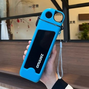 Sticla de Apa pentru Sport, Flippy, 350 ml, cu Pai si Capac, 23x7x4.4 cm, Buton de Blocare, din PC, Bleu - Img 6