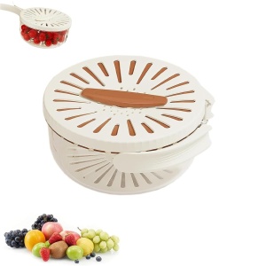 Strecuratoare 2 in 1 pentru Fructe si Legume, Flippy, Cos de Scurgere si Cutie de Depozitare, 15.5 x 8.3 cm, din PP, cu Maner si Capac, Maro - Img 4