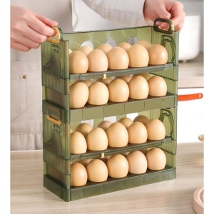 Suport Organizator pentru Oua, Flippy, pentru Frigider, Verde transparent, Capacitate 20 oua, Doua straturi, cu Data de Expirare, 25.5x10x17 cm - Img 3