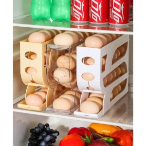 Suport Organizator pentru Oua, Flippy, pentru Frigiderul, Patru straturi, 32x20x7 cm, Transparent - Img 5