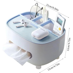 Suport pentru Servetele, Flippy, Cutie Multifunctionala, Design Minimalist, ABS, cu Suport pentru Obiectele Personale, pentru Birou, 21x12x12 cm, Albastru - Img 4