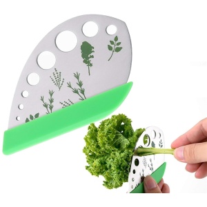Tocator manual pentru ierburi Flippy, instrument de curatat frunze, margini ascutie, 9 gauri de diferite dimensiuni, multifunctional, material otel inoxidabil, maner ergonomic, rezistent la rugina, 12.3 x 6.9 cm, argintiu - Img 2