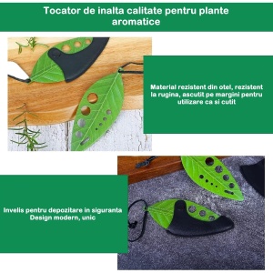 Tocator manual pentru ierburi Flippy, instrument de curatat frunze, tocator, margini ascutie, 9 gauri de diferite dimensiuni, multifunctional, material otel inoxidabil, rezistent la rugina, 14 x 5.5 cm, verde - Img 5