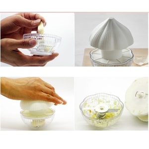 Tocator manual pentru usturoi, in forma de usturoi, cutite rezistente, utilizare prin apasare, material ABS si inox, 9.5x9.5x9.3 cm, alb - Img 6