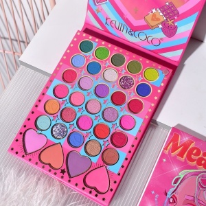 Trusa de Machiaj, KEVIN & COCO, Mean Girl Heart, Fard de Pleoape, Iluminator, Blush Cremos, 96 culori, 21 x 15.7 x 2.4 cm - Img 6