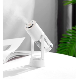 Umidificator si Purificator aer ultrasonic portabil, rezervor 200ml, cu ioni negativi, LED 7 culori, rotatie 360 grade, Alb - Img 2