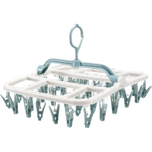 Uscator de Rufe Suspendat Flippy, cu 40 Carlige, Rotire 360 Grade, Protectie Vant, Pliabil, Patrat, Mateiral Plastic, Usor de Depozitat, Multifunctional, 36 x 24 cm, Alb/Albastru - Img 1