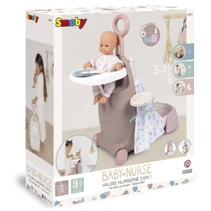 Valiza multifunctionala pentru papusi Smoby Baby Nurse 3 in 1 maro - Img 9