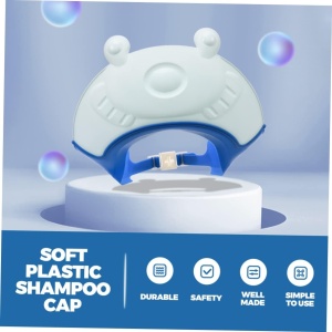 Viziera de Protectie Baie Pentru Copii, Fippy, Model Broasca, Dimensiune ajustabila, Durabil, Usor de curatat, Impotriva Samponului, pentru Ochi si Urechi, TPE+PP, 24x23 cm, Albastru - Img 4