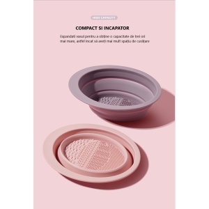 Accesoriu din silicon pentru curatarea accesoriilor makeup, pensule, buretei, 14.5 x 11,5 cm, 2 moduri de utilizare, pliabil, roz - Img 7