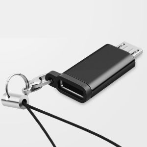 Adaptor Type C (mama) to micro USB (tata) cu Agatatoare Breloc inclusa, 2.5 cm lungime, Negru - Img 7