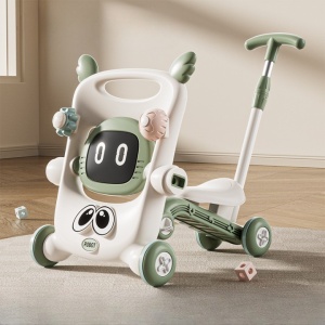 Antemergator pentru Copii 8 in 1, Flippy, Multifunctional, cu Maner de Impingere Detasabil, Scuter, Trotineta, Scaun Reglabil, Tavita Detasabila, Stabil, Antiderapant, 4 Roti, 56x44x64cm, 9-12 Luni, Verde - Img 8