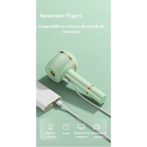 Aparat Pentru Curatat Scame, Par Si Praf, Flippy, Pentru Diferite Tipuri De Material, Cu Lame Din Otel Inoxidabil, Incarcare Prin USB Type-C, Cu Perie De Curatare, Cablu USB Si Stick Cu Lipici Incluse, Verde, 220 x 86 mm - Img 3